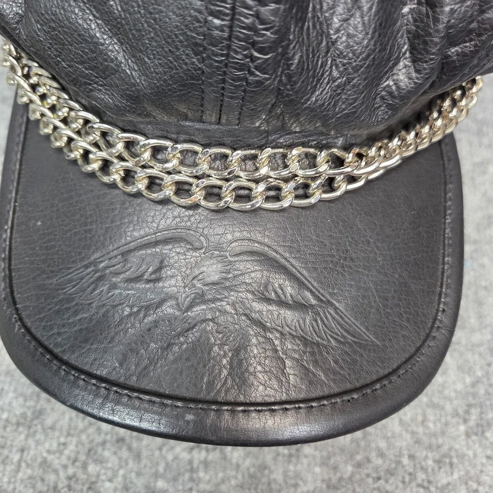 HOLY GRAIL! Harley Davidson Vintage Leather Motorcycle‎ Eagle Captains Hat Y2K M